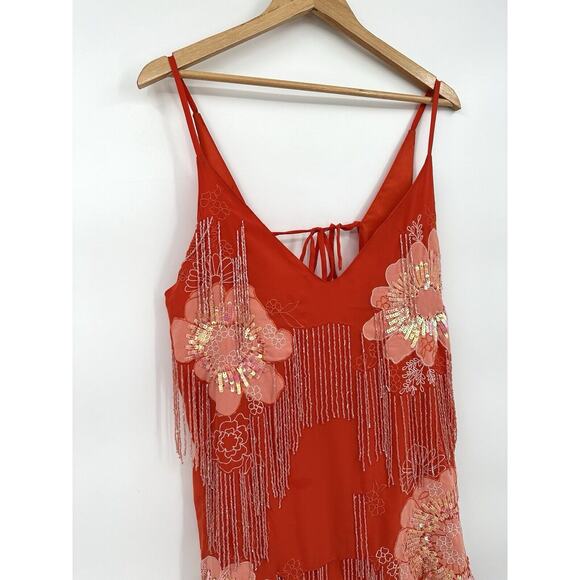 ASOS Design Floral Applique Slip Mini Dress Orange Embellishment Sparkle Size 8 - Picture 6 of 10